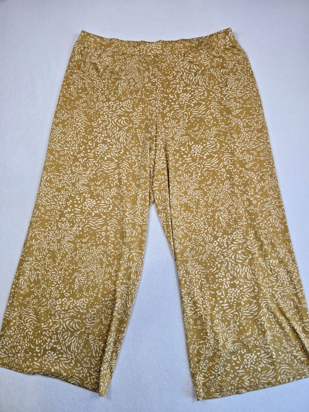 Boho Palazzo Pants Size 22/24W Mustard Yellow Abstract Print Elastic Pull On